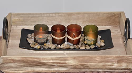 Vp Home Decorative Votive Candle Holders, Vintage Decor Flameless Natural Candlescape Set, 4 Led Tea Light Candles, Rocks And Tray (Natural Earth Tones 4 Set) #TOP3