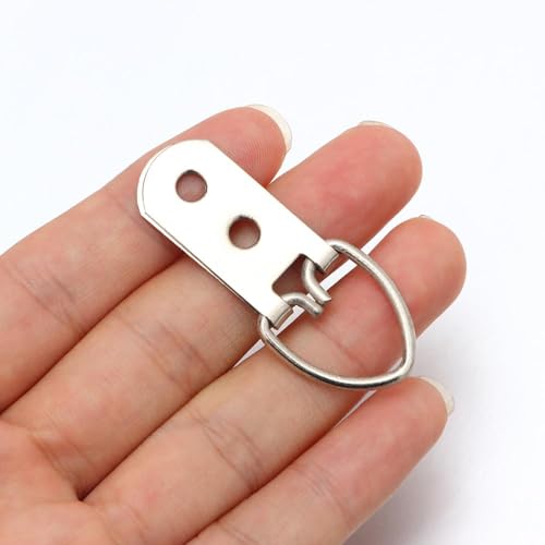 Image of 50 Pcs Picture Hangers Heavy Duty Metal D-Ring Wall Hanging Hook with Screws Double Hole Picture Hanging Hooks Photo Frame Hanging Hardware for Home Office