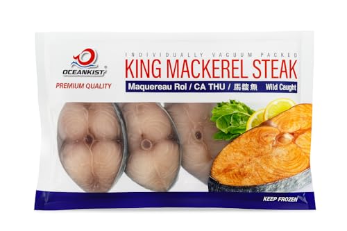 [10 Pack] Wild-Caught King Mackerel Steaks – Premium Quality, Frozen Fresh for Maximum Flavor – High Protein & Omega-3 – Vacuum Packed & Shipped with Ice Packs - 14 Ounces Each Pack