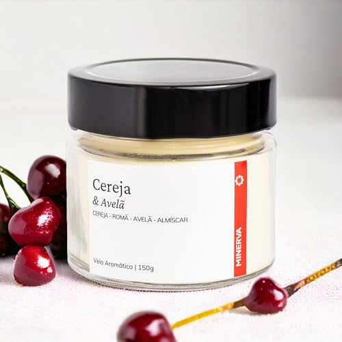 MINERVA - Vela Aromatica Perfumada Aromatizada Artesanal Aroma Doce Cereja e Avela - 150g