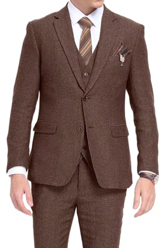 Mrbuerly Retro 3 Piece Herringbone Tweed Suit