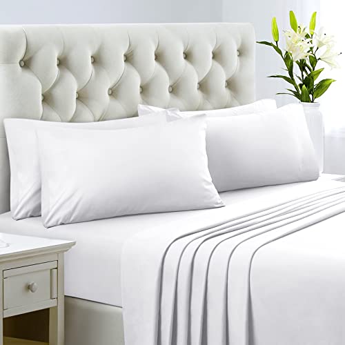 Homeideas King Size Bed Sheets - 6 Piece Set (White) - Extra Soft Brushed Microfiber 1800 Bedding Sheets, Deep Pocket, Wrinkle & Fade Free #TOP1