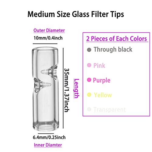 Reusable Glass Rolling Tips For Cigarette Filter, Ø10Mm Diameter 35Mm Length Round Mouth Joint Tips For Rolling Paper, 5 Colors 10 Pieces Easy To Clean #TOP2