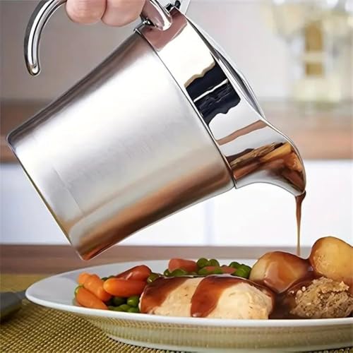 Gravy boat Stainless Steel Insulated Jug with Hinged Lid Ideal for Gravy or Cream at Thanksgiving, Stainless Steel Gravy Boat Sauce (450ML) (silver)