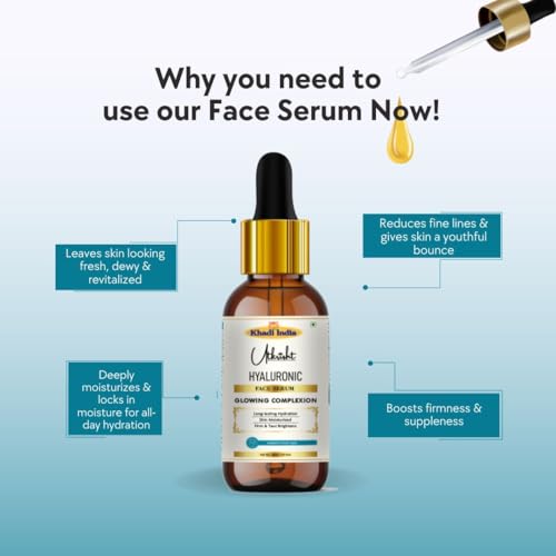 Image of khadi Hyaluronic Acid Face Serum for Glowing Complexion, Long-lasting Hydration & Moisturizing, Suitable for All Skin Types, 30ml