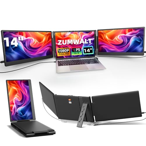 ZUMWALT Laptop Screen Extender, 14' Triple Portable Monitor for...