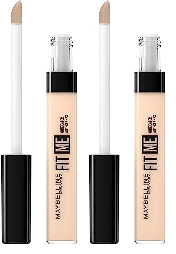 Maybelline New York, Corrector de Ojeras e Imperfecciones Fit Me, Todo Tipo de Pieles, 08 Nude, 6,8 ml (Paquete de 2)