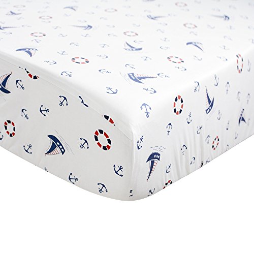 Brandream Nautical Crib Sheets Boy Navy Blue Fiited Crib Sheet Baby Toddler Sheets Cotton Coastal Theme 100% Cotton Anchor Printed #TOP1