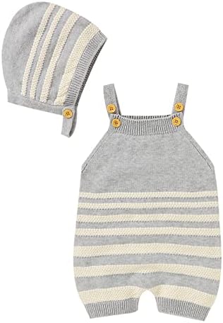 Newborn Baby Girl Boy Clothes Casual Knit Romper Cotton Sleeveless Sweater Clothes Jumpsuit One Piece with Hat Caps Outfits Set 2023 Casual Spring Romper Jumpsuit