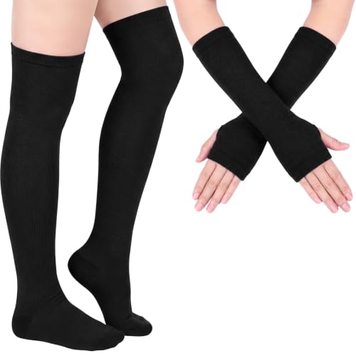 Image of Geyoga Arm Warmers Leg Warmers Striped Thigh High Socks Fingerless Gloves Stockings Christmas Halloween