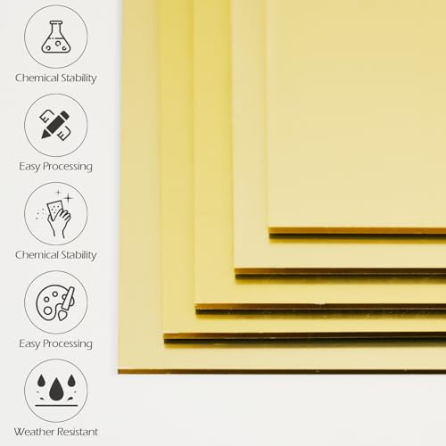 Image of Gold Mirror Acrylic Sheets, 3 Pack 12 inch x 12 inch Square Acrylic Sheets 1 /8 inch Thick (3mm) Rigid Tinted Mirror Acrylic Plastic Sheets for Cutting, Laser Cutting and Engraving