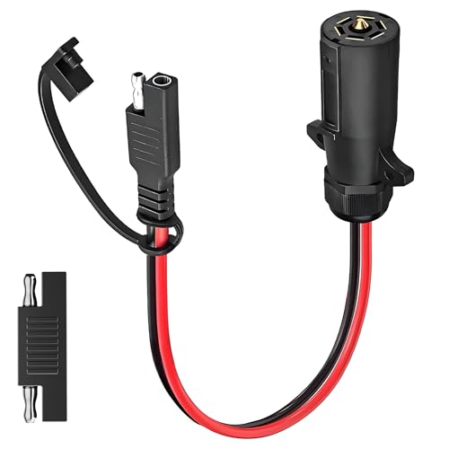 AMAKE 7 Pin Power Interface,7 Blades Connected to 2 Pin SAE Interface,10AWG 1ft,7 Pin Circular RV-Style Trailer Plug Connection Cable,Suitable for Campers,Trucks,Air Compressors,Portable Coolers