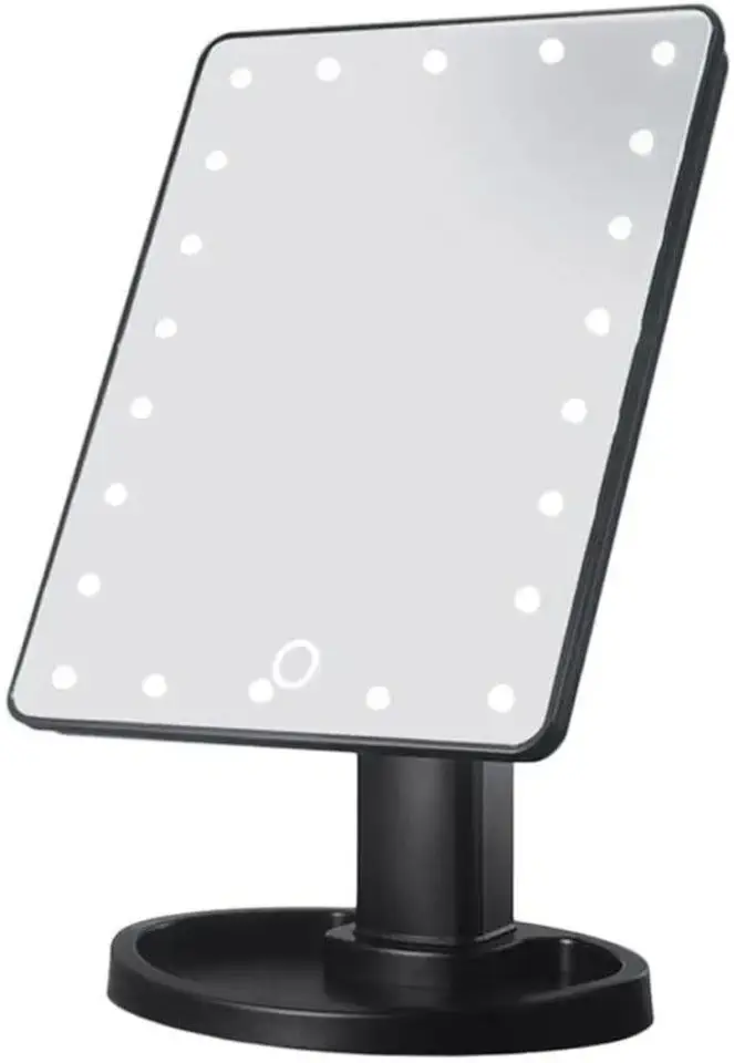 Espelho Articulado De Mesa Com Iluminação LED Para Maquiagem E Barbear (Preto)