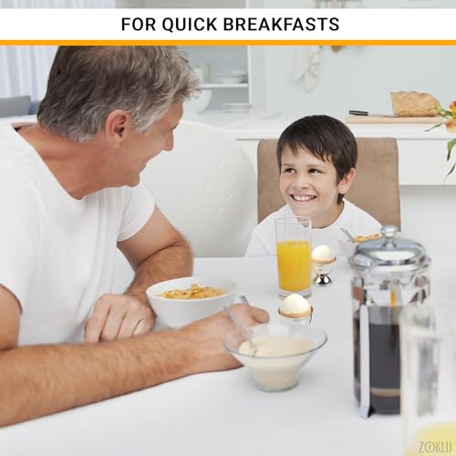 Egg Shell Opener Set – 2 Pcs Egg Cups for Soft Boiled Eggs & 2 Pcs Spoons, Rust-Resistant Stainless Steel, Fits Most Eggs Sizes - Ergonomic Design, Adjustable Effort for Effortless & Precise Cracking
