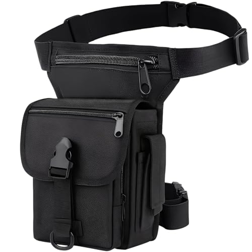 Drop Leg Bag for Men & Women – Waterproof Nylon Motorcycle Thigh Bag with Adjustable Strap & Zipper Pockets, Secure Fanny Pack for Riding, Travel, Hiking, Fishing, and Outdoor Sports