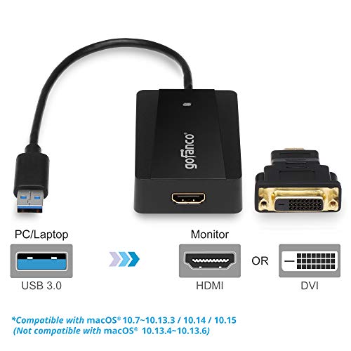 gofanco USB 3.0 to HDMI Video Graphics Adapter for Multiple Monitors - Up to 2560x1440 for Windows and macOS, DisplayLink Chip, Includes HDMI-to-DVI Adapter, USB 3.0 Video Adapter (USB3HDMI) - Thumbnail 2