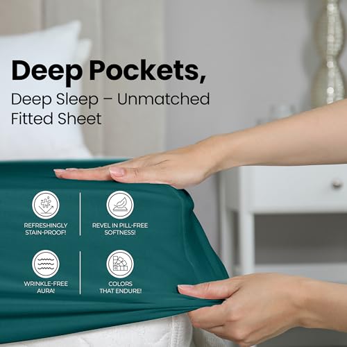 Image of Utopia Bedding King Fitted Sheet - Bottom Sheet - Deep Pocket - Soft Microfiber - Shrinkage and Fade Resistant - Easy Care -1 Fitted Sheet Only (Teal)