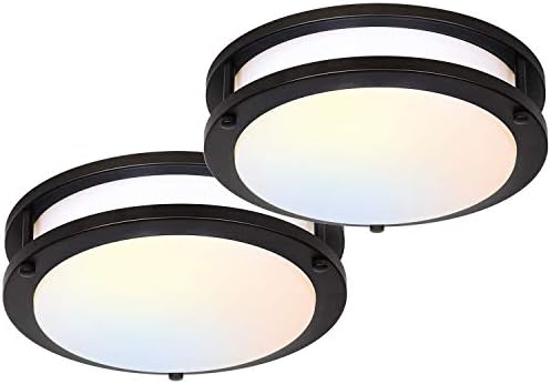hykolity 10 inch Flush Mount LED Ceiling Light Fixture, 17W[120W Equiv] 1100lm, 3000K/4000K/5000K Adjustable Ceiling Lights, Oil Rubbed Bronze Saturn Dimmable Lighting for Hallway Bathroom - 2 Pack