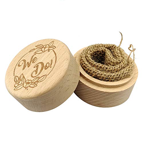 Baugger - Caixa de anel de casamento de faia redonda de madeira com letra que fazemos na superfície