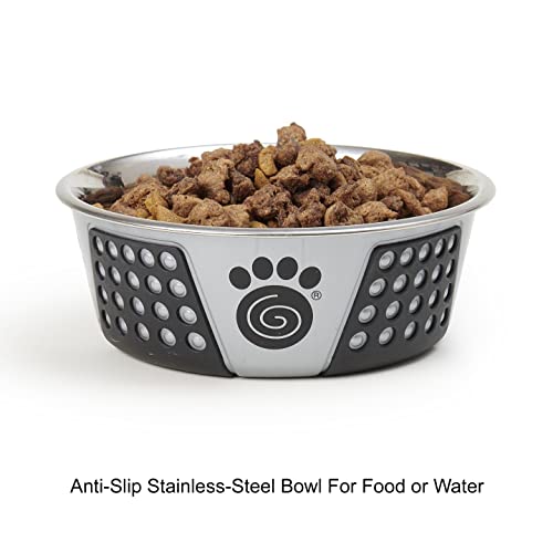 Petrageous 13098 Fiji Stainless Steel Non-Slip Dishwasher Safe Dog Bowl 3.75-Cup Capacity 6.75-Inch Diameter 2.5-Inch Tall For Medium And Large Dogs, Light Grey And Black #TOP2