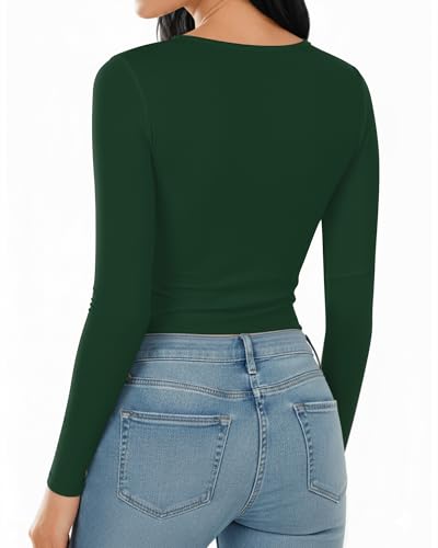 Image of Mangopop Women' Long Sleeve Ribbed Bodysuit Jumpsuits