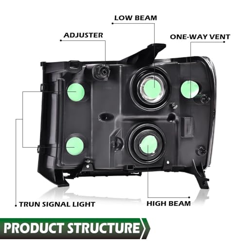 Image of GRAND ORANGE Headlights Assembly Compatible with 2007-2013 GMC Sierra 1500 /Fit for 07-14 GMC Sierra 2500HD 3500HD Headlamps Clear lens Black Housing Amber Reflector