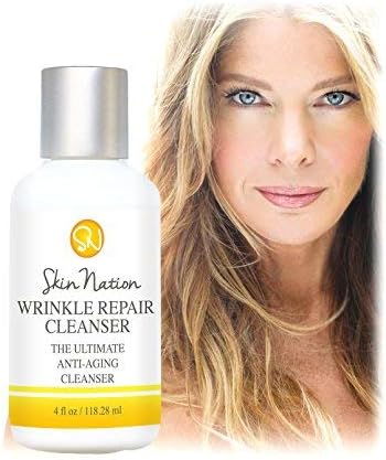 Wrinkle Repair Facial Cleanser | Glycolic Acid Face Wash - Exfoliating Face Wash - Anti Aging AHA | Made with Organic Natural Ingredients - Aloe Vera Based | Skin Nation by Michelle Stafford