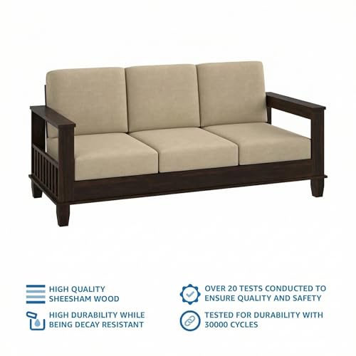 Image of Amazon Brand - Solimo Solid Sheesham Wood Houlton 3 Seater Sofa Wooden Sofa Furniture for Living Room Home (Walnut Finish)