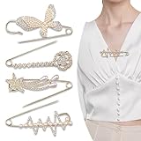 ARYIMYDP 4 Piezas Imperdibles Dorados con Adornos de Strass para Mujer,Broche Mantoncillo, para Sujetar Jerséis y Bufandas, y como Complemento para Cárdigan Vestido Ropa
