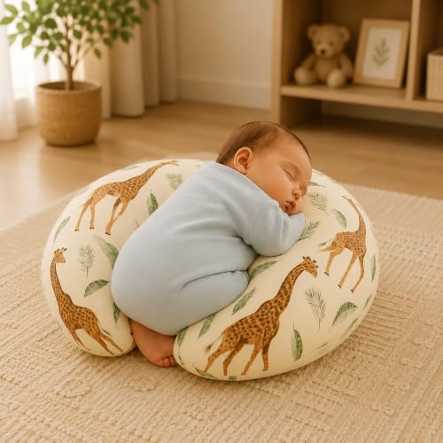 Image of ๐๐ข๐ฆ๐ ๐๐ฅ Nursing Pillow for Breastfeeding Newborn Baby | C-Shape Feeding Pillow with Removable Cotton Cover | Tummy Time, Propping & Sitting Support | Baby Feeding Pillow for Mother (GIRAFFE-LEAF)