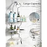 YASONIC Shower Caddy Hanging - Never Rust Shower Organizer - Aluminum Over The Head Caddy with 10 Hooks for Razor/Sponge - Rack with Soap Basket - Silver - Image 2