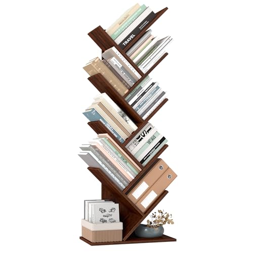 VASAGLE Tree Bookshelf, 9-Tier Bookcase, Large Bookshelf, Space-Saving Corner Shelf,