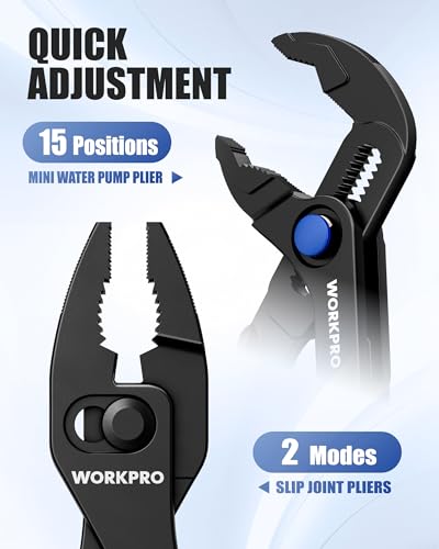 WORKPRO 2-Piece Mini Pliers Set with Pouch, 4-Inch Slip Joint Plier & Water Pump Plier, Heavy-Duty Alloy Steel Adjustable Plier with Anti-Rust Coating, Pocket Pliers for Tight Spaces & Versatile Use — view 4