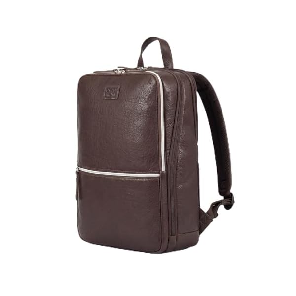 LEATHER VILLAGE Leather Laptop Backpack for Men | Chocolate Brown | Slim Professional Business Bag Fits 15.6”-Laptop | Water-Repellent Work & Travel Daypack with Trolley Strap