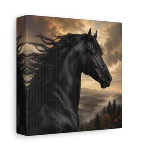 Toile animaux cheval noir et or avec chassis epais pour salon chic