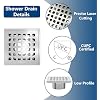 Neodrain 4 in Square Shower Drain Brushed 304 Stainless Steel, with Removable Drain Grate & Drain Key, ABS Bonding Flange Base for Low Profile Shower Pan, CUPC Certified