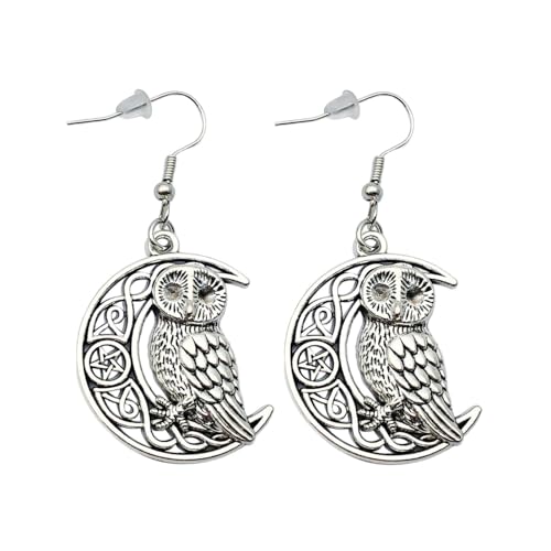 Cute Crescent Moon Owl Earrings Antique Celtic Dangle Animals Jewelry Accessories for Women Friends