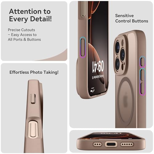 Helssitot für iPhone 16 Pro Hülle mit Magsafe, Militär-Grade Stoßfest Kratzfest Anti-Fingerabdruck Magnetisch Rückseite Matt Handyhülle für iPhone 16 Pro 6,3 Zoll,Wüstenfarbe