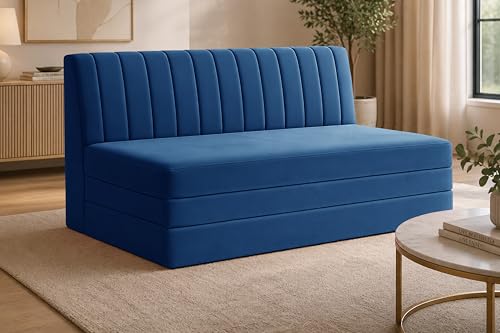 Image of Modern Velvet 3-Seater Sofa Cum Bed, Convertible Sleeper Couch Sofa for Living Room, Bedroom & Office-Blue