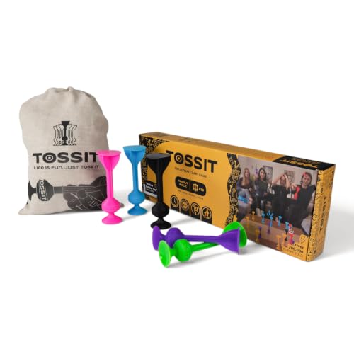 TOSSIT Jeu Fléchette Ventouse, Pétanque Intérieur Extérieur pour Sol et Mur, Silicone Puissant et Durable, 4 Couleurs, Family Pack, Rose Bleu Clair Violet Vert