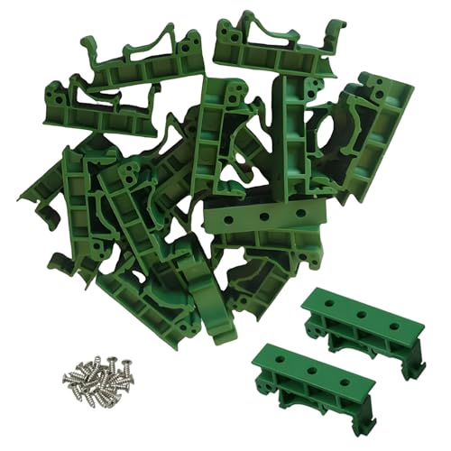 10 Sets DIN Rail Mounting Kit for PCB 35mm C45 Adapter Clips PA66 Green Panel Brackets with Screws Snap-On Circuit Board Holder for Arduino Industrial Control IoT Gateway Fits ≤100mm Boards