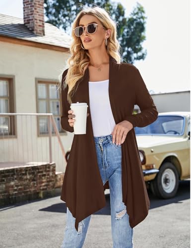 Uvog Women's Draped Front Open Cardigan Casual Long Sleeve Lightweight Cardigans Sweaters Duster - Image 3