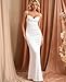 Womens Satin Elegant Weeding Guest Maxi Dress Bodycon Long Formal Cocktail Silk Dresses White