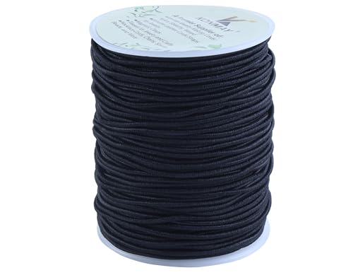 KONMAY 1 Rolls 1.5mm Rubber Elastic Cord, 60 Yards Black Stretchy Bracelet Strings for Necklace, Beading, Jewelry Making and Crafting
