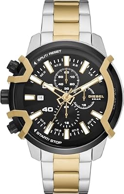 Diesel Orologio Griffed da uomo, movimento cronografo, cassa in acciaio inox tricolore da 48 mm con bracciale in acciaio inox, DZ4577