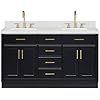 ARIEL Hepburn 60-inch Bathroom Vanity with Sink,Solid Wood, 1.5-inch Carrara White Quartz Countertop & Backsplash, Double Oval Porcelain Sink, 4 Soft Closing Doors, 6 Dovetail Drawers, Black