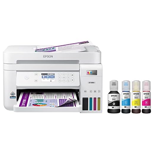 Epson EcoTank ET-3850 Wireless Color Inkjet All-in-One Supertank Printer, White - Print Scan Copy - 15.5 ppm, 4800 x 1200 dpi, 2.4" LCD, 30-Sheet ADF, Auto 2-Sided Printing, Voice Activated, Ethernet