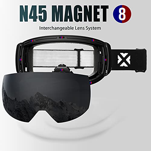 Image of MAXJULI Ski Goggles Men Women with Cover,OTG Snow Goggles with Magnetic Interchangeable Anti-Fog HD Lens UV Protection (Black Frame /Gray Lens)