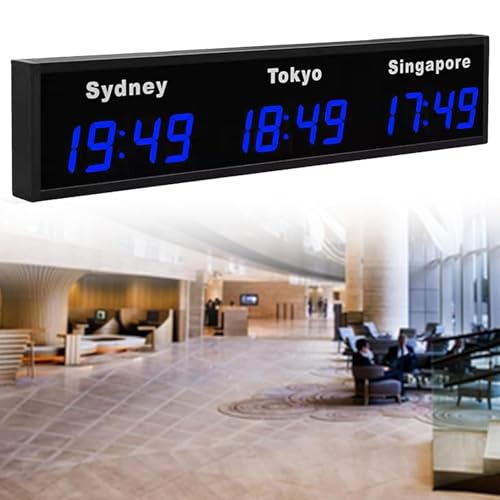 ZYGPH Orologio Digitale Multi-orario, Orologio Mondiale a LED, Orologio Mondiale con 3/4/5 Città, per aziende multinazionali, Hotel, uffici (Blu 3 Città)