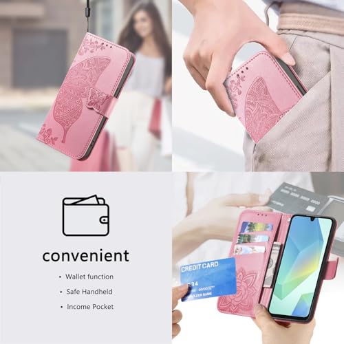 HAOTP for Samsung Galaxy S26 Ultra Wallet Case,Women Flip Folio Cover Credit Card Holders Emboss Butterfly Flower PU Leather Purse Wrist Strap Kickstand Phone Case for Samsung Galaxy S26 Ultra Pink by HAOTP - Used condition - Image 7